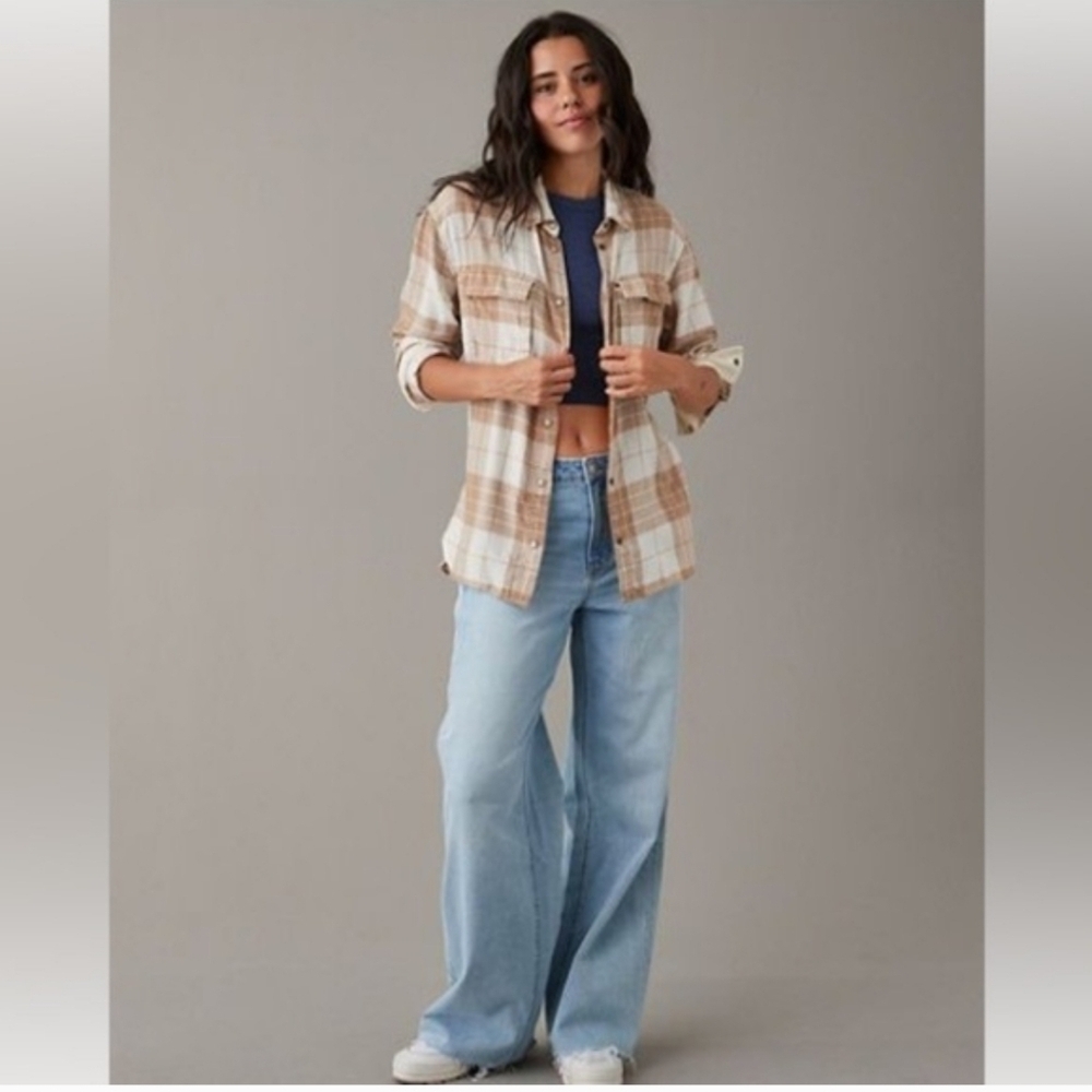 American Eagle Pearl Snap Plaid Shirt